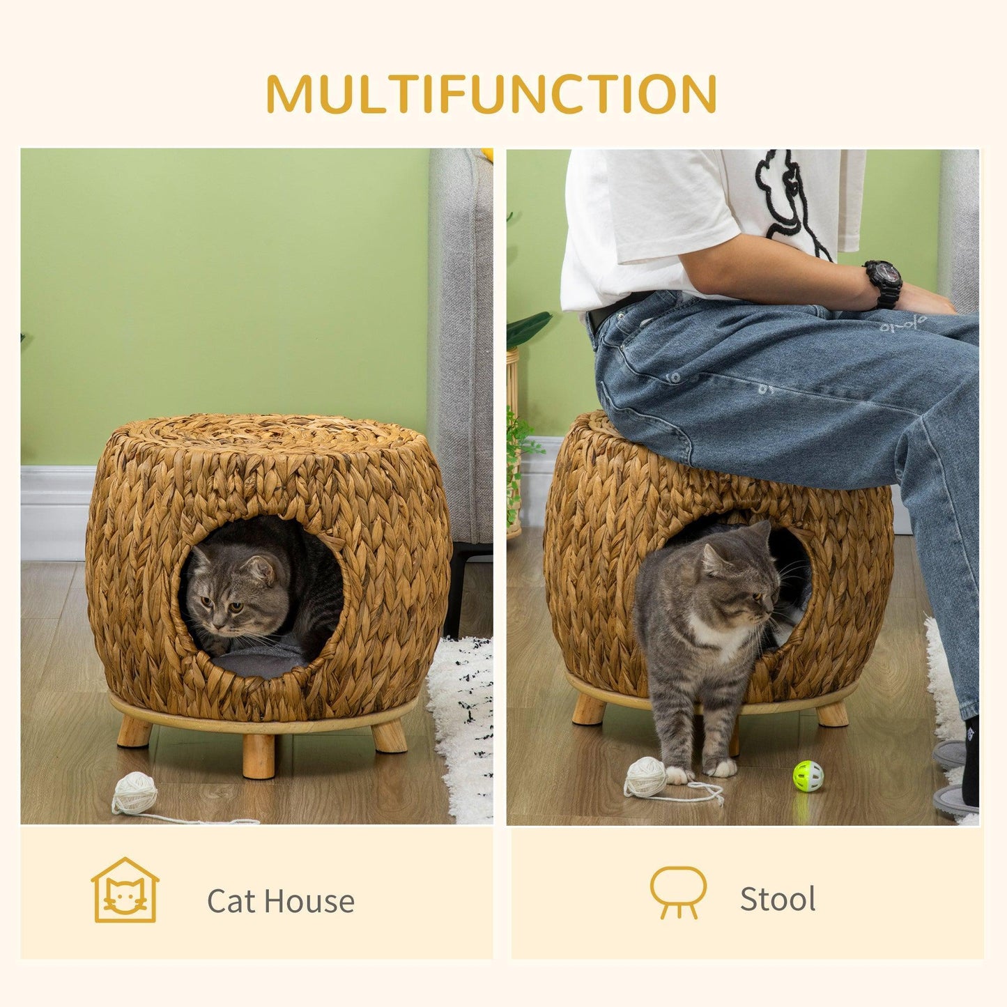 PawHut Wicker Cat Cave Stool: Indoor/Outdoor Bed - ALL4U RETAILER LTD