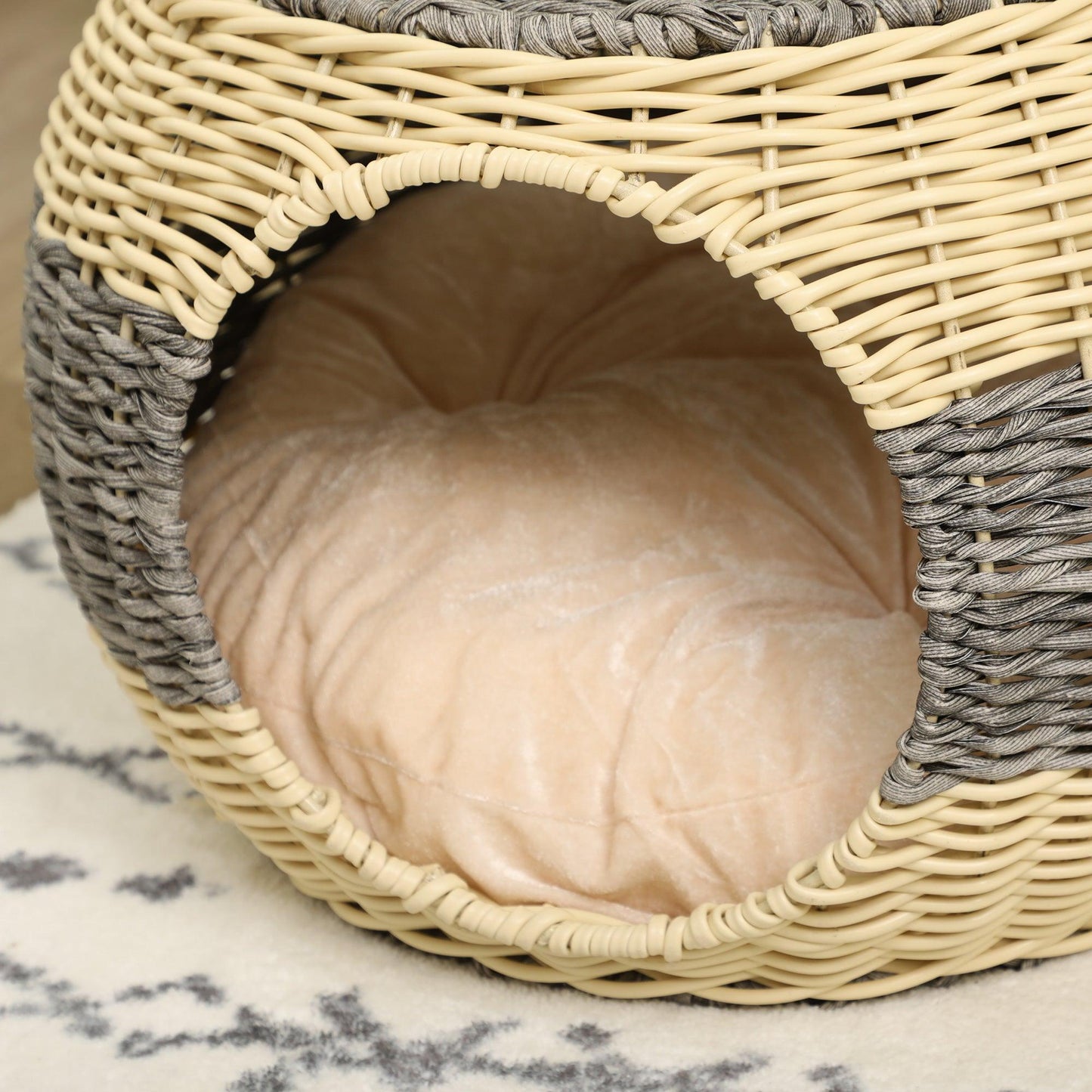 PawHut Wicker Cat House, Comfy Raised Bed with Washable Cushion - ALL4U RETAILER LTD