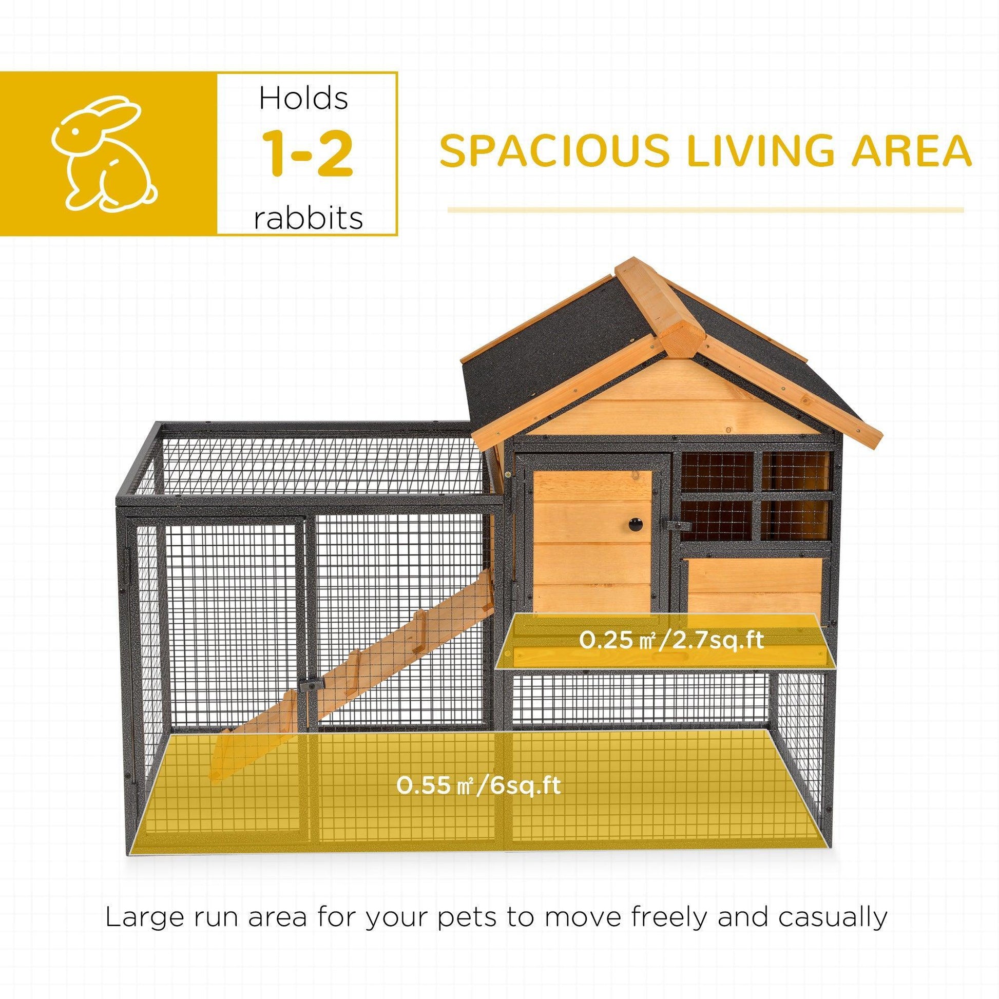 PawHut Wood-Metal Rabbit Hutch: Outdoor Pet Bunny Cage - ALL4U RETAILER LTD