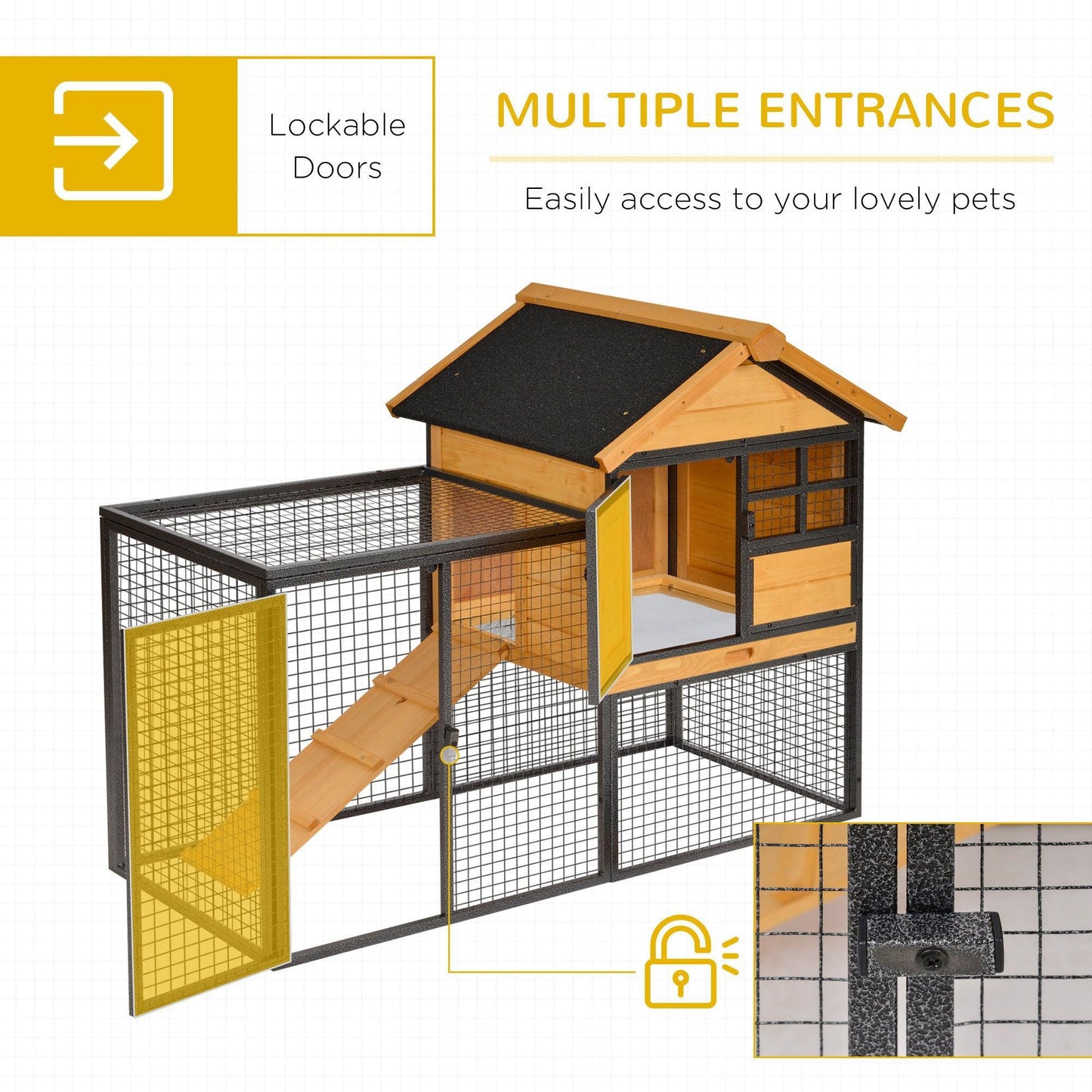 PawHut Wood-Metal Rabbit Hutch: Outdoor Pet Bunny Cage - ALL4U RETAILER LTD