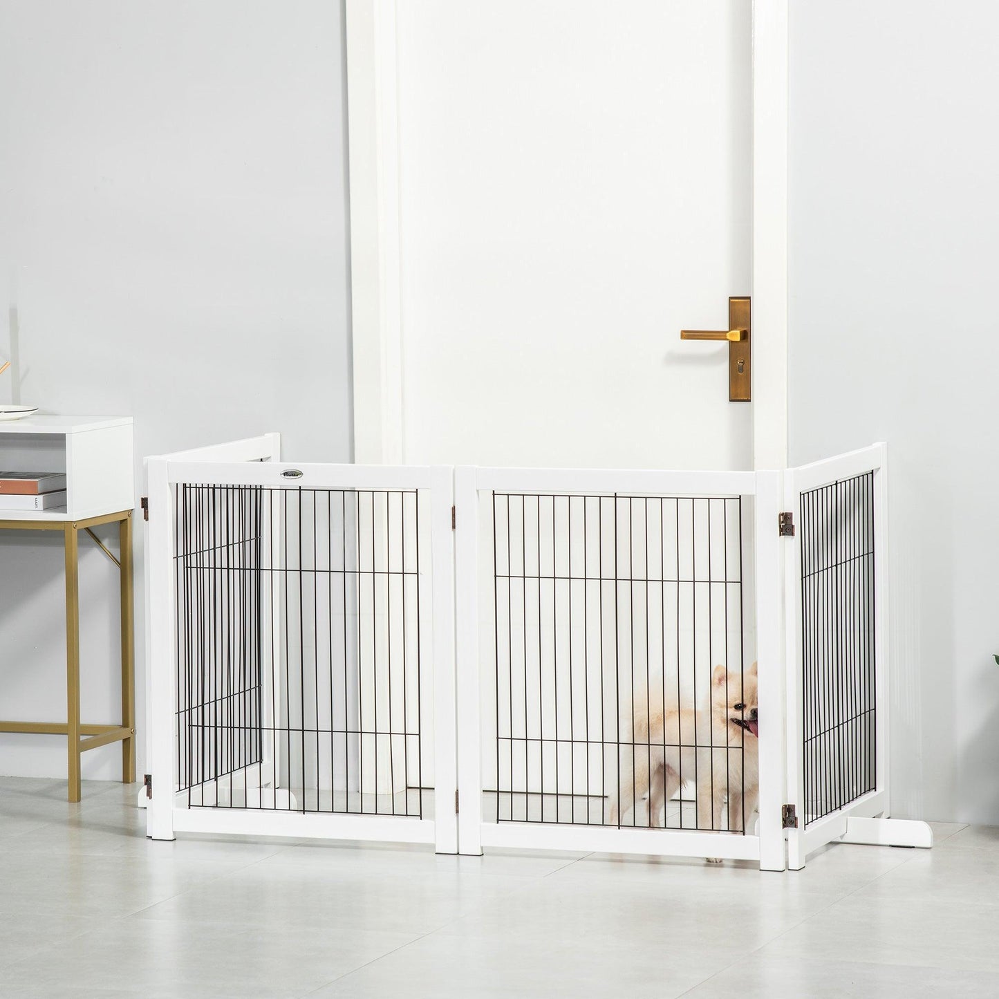 PawHut Wooden 4-Panel Dog Gate - Small & Medium Pet Safety Barrier - ALL4U RETAILER LTD