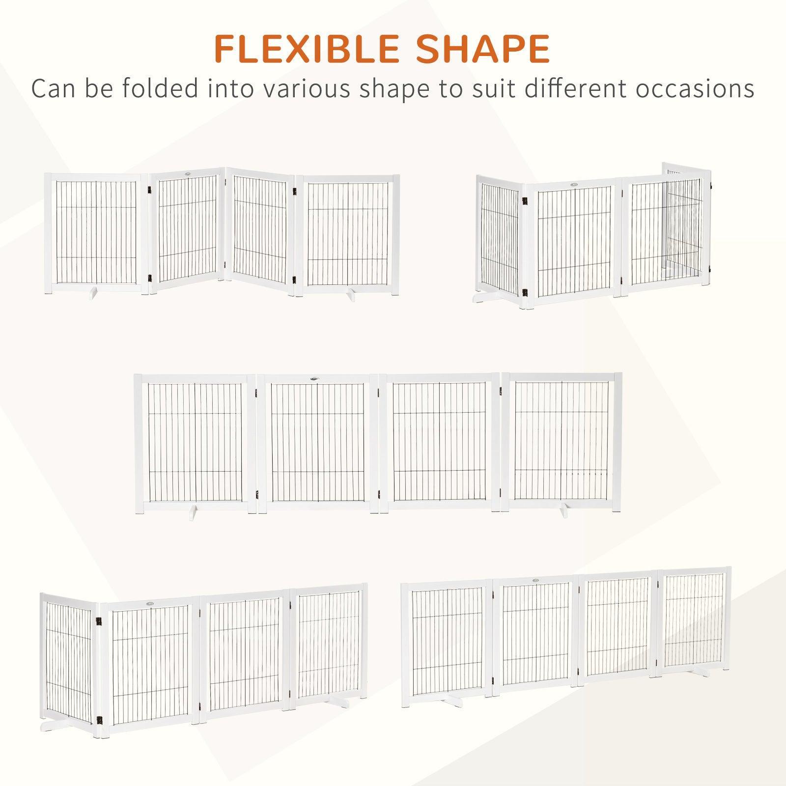 PawHut Wooden 4-Panel Dog Gate - Small & Medium Pet Safety Barrier - ALL4U RETAILER LTD