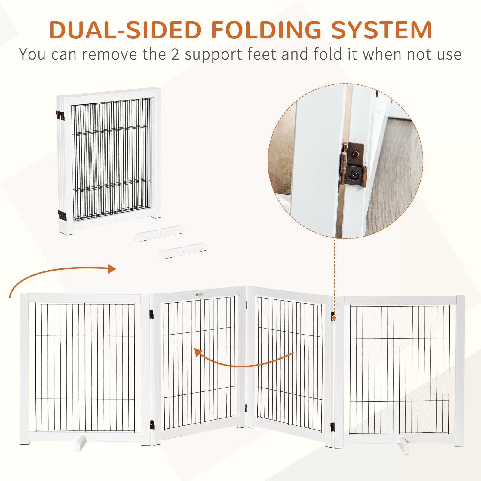 PawHut Wooden 4-Panel Dog Gate - Small & Medium Pet Safety Barrier - ALL4U RETAILER LTD