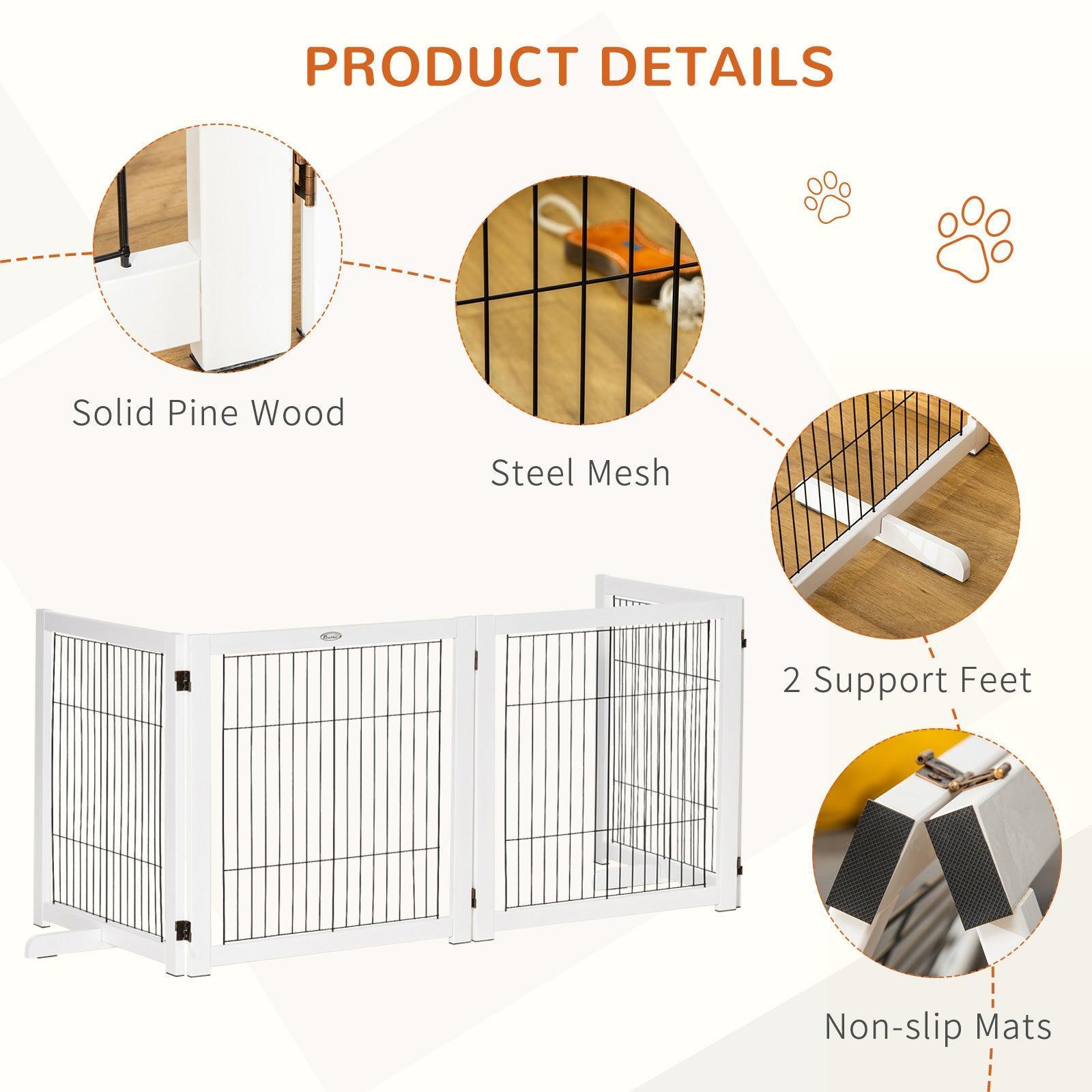 PawHut Wooden 4-Panel Dog Gate - Small & Medium Pet Safety Barrier - ALL4U RETAILER LTD