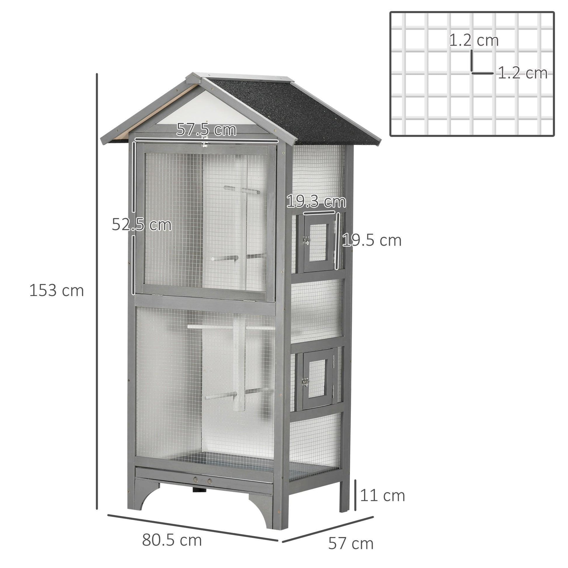 PawHut Wooden Bird Cage- Removable Tray, Grey - ALL4U RETAILER LTD