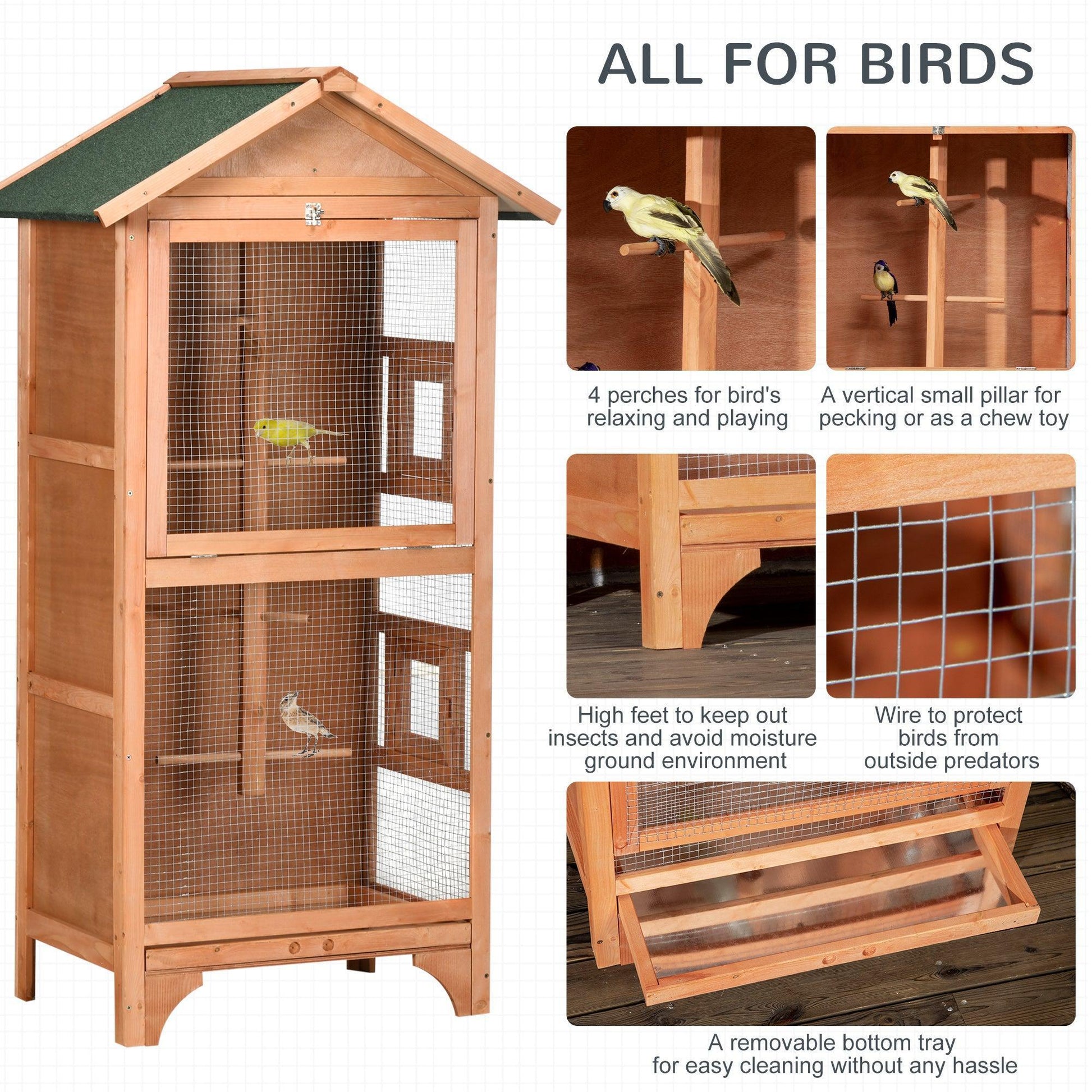 PawHut Wooden Bird Cage: Specifically for Finches and Canaries - ALL4U RETAILER LTD