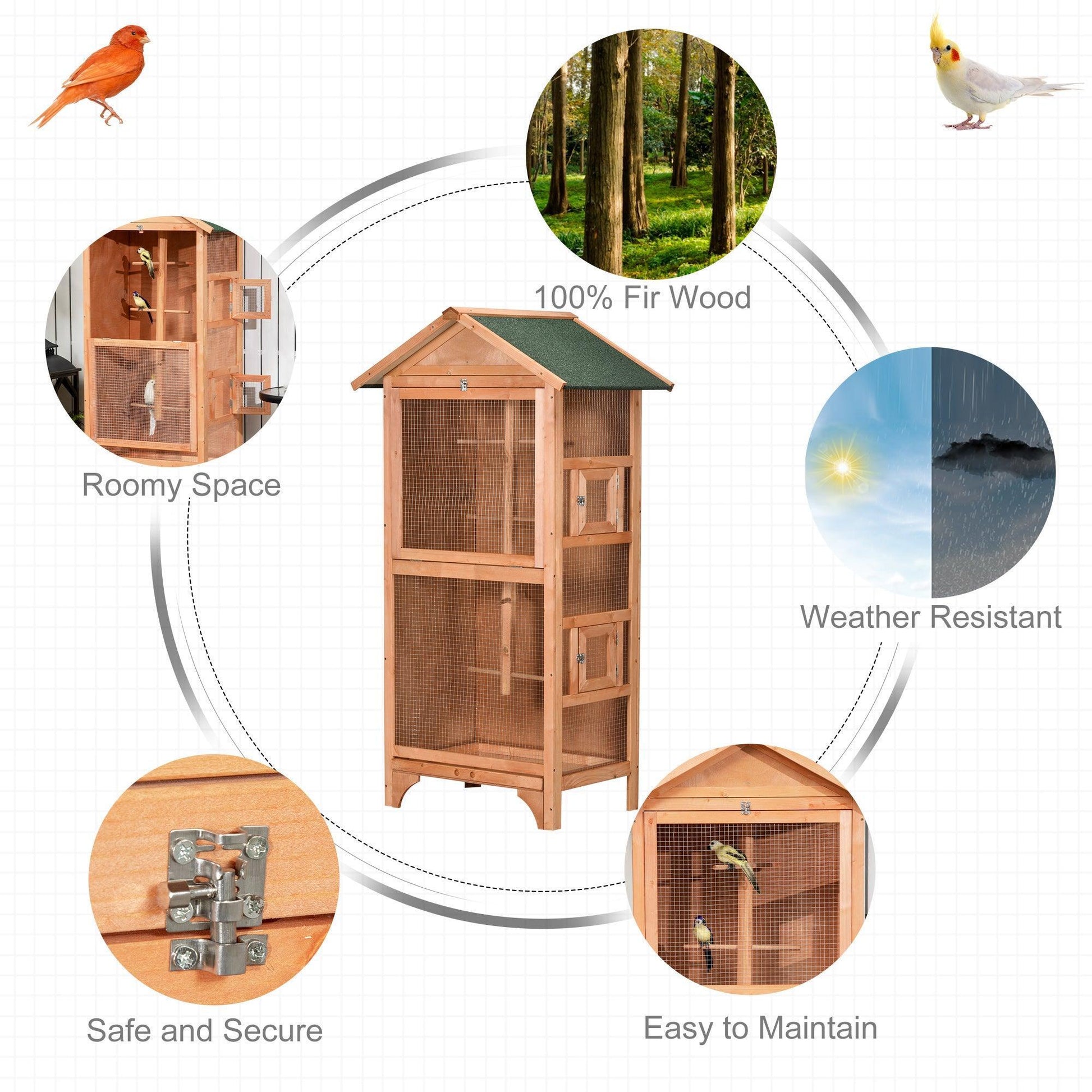 PawHut Wooden Bird Cage: Specifically for Finches and Canaries - ALL4U RETAILER LTD