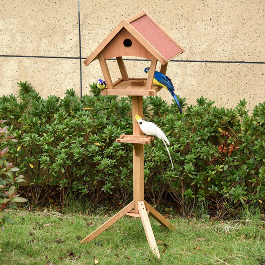 PawHut Wooden Bird Feeder Table- Outdoor Decorative, Weather Resistant - ALL4U RETAILER LTD