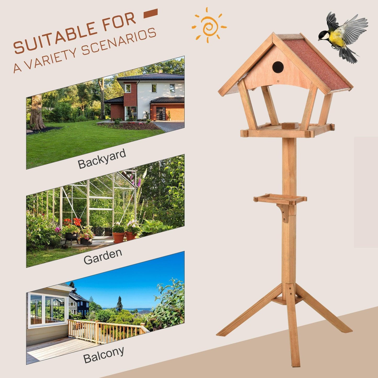 PawHut Wooden Bird Feeder Table- Outdoor Decorative, Weather Resistant - ALL4U RETAILER LTD