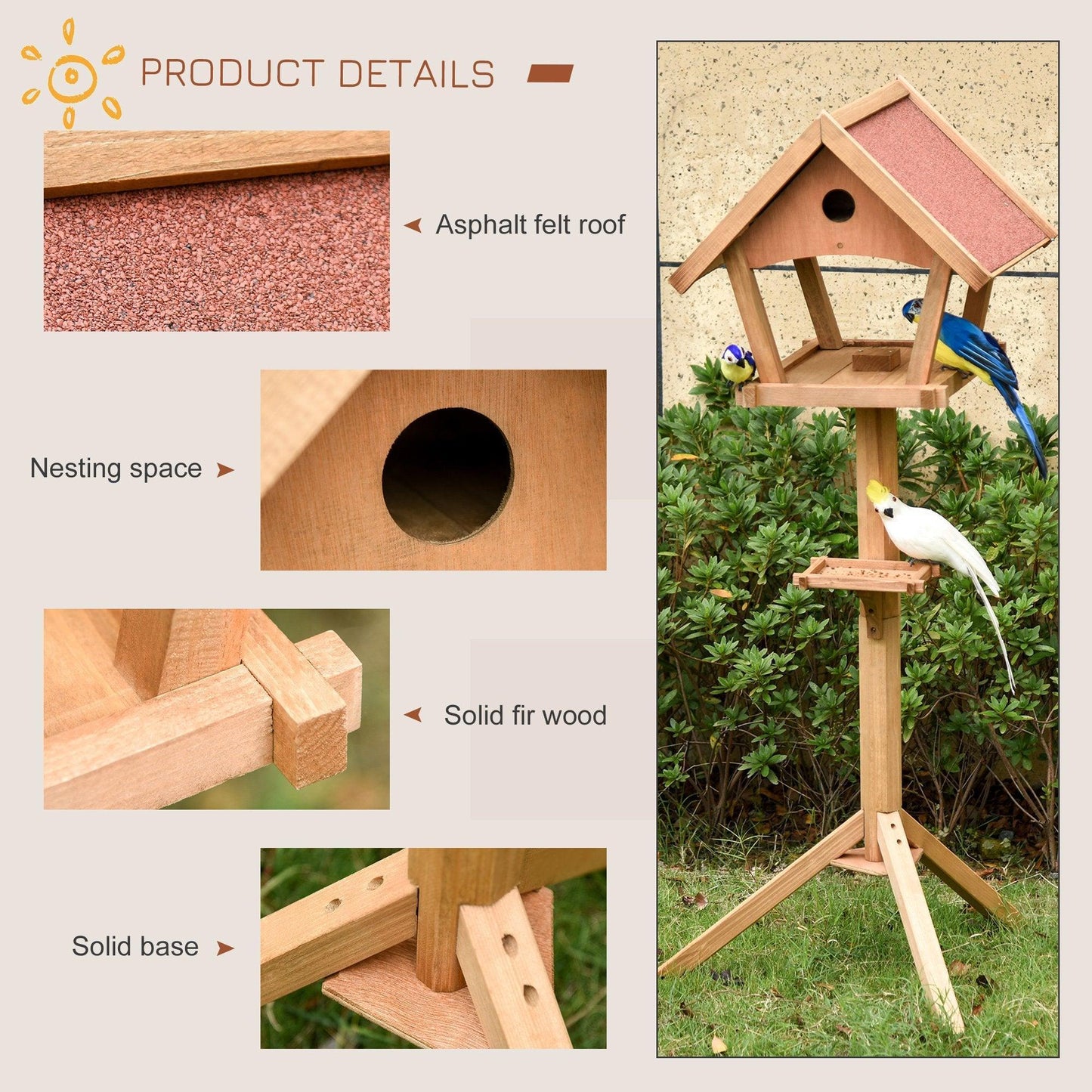 PawHut Wooden Bird Feeder Table- Outdoor Decorative, Weather Resistant - ALL4U RETAILER LTD