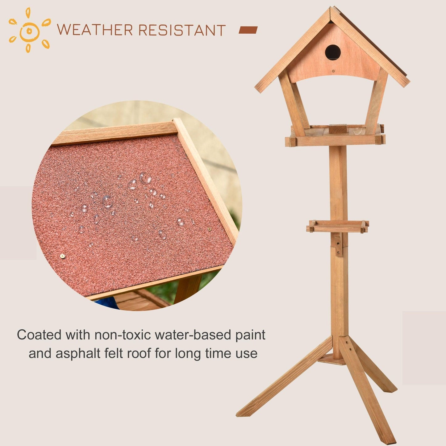 PawHut Wooden Bird Feeder Table- Outdoor Decorative, Weather Resistant - ALL4U RETAILER LTD