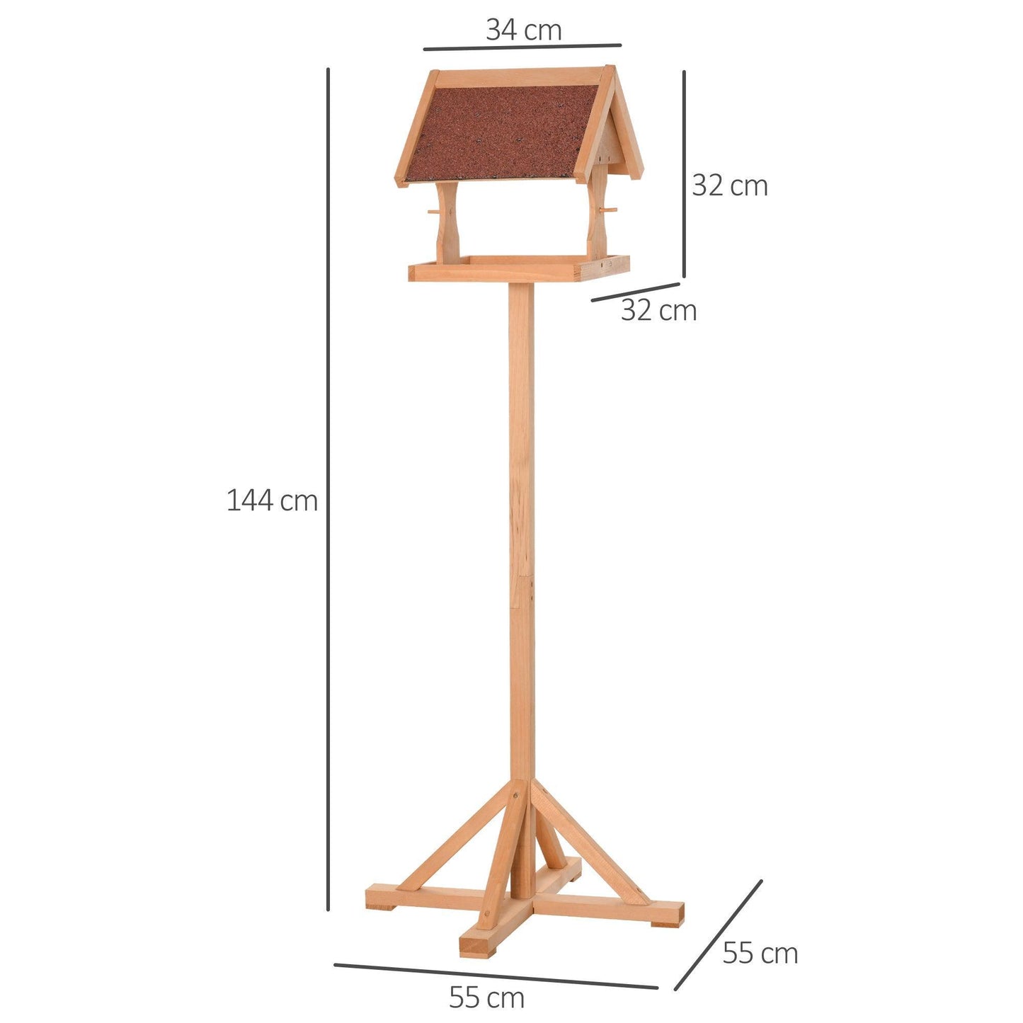 PawHut Wooden Bird Feeder Table Stand: Weather Resistant, 55x55x144cm - ALL4U RETAILER LTD