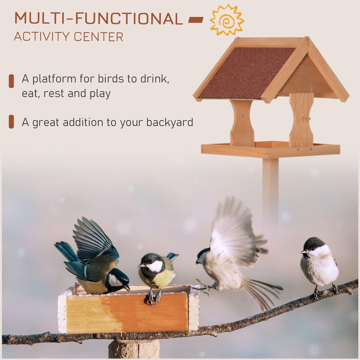 PawHut Wooden Bird Feeder Table Stand: Weather Resistant, 55x55x144cm - ALL4U RETAILER LTD