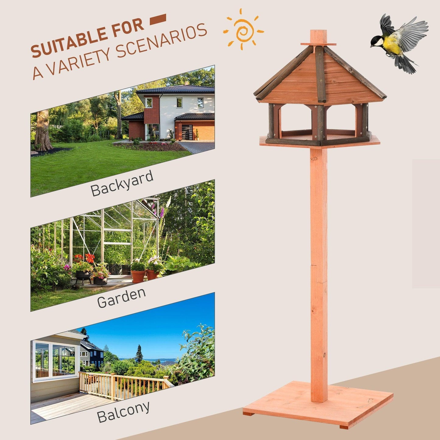 PawHut Wooden Bird Feeder Table - Weatherproof 130cm - ALL4U RETAILER LTD