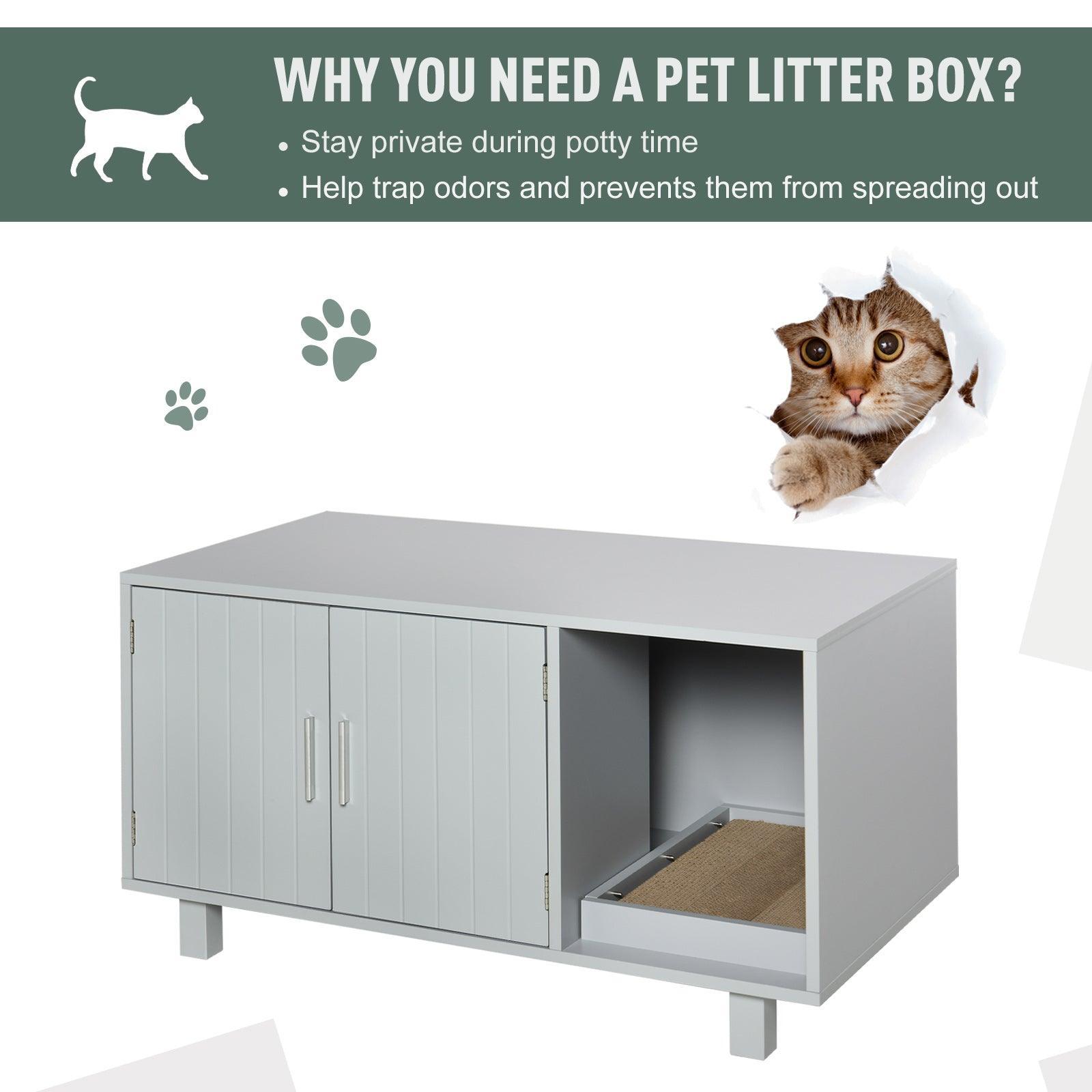 PawHut Cat Litter Box Enclosure - Grey - ALL4U RETAILER LTD