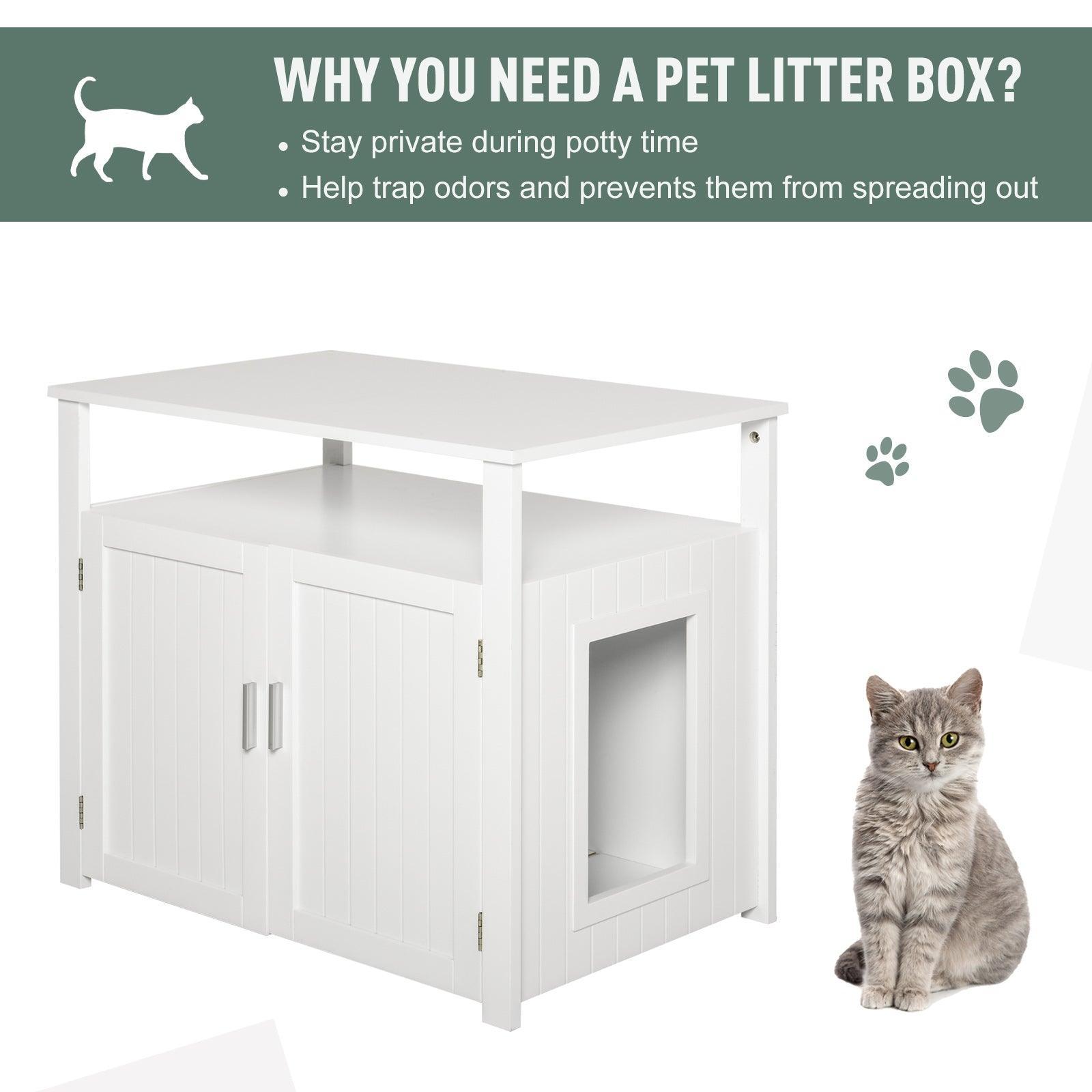 PawHut Wooden Cat Litter Box Enclosure - White - ALL4U RETAILER LTD