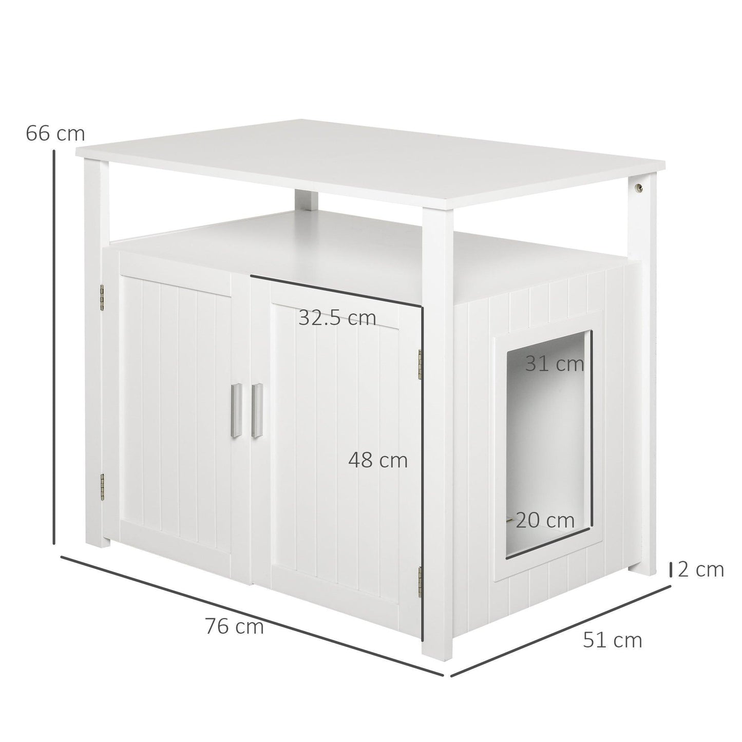 PawHut Wooden Cat Litter Box Enclosure - White - ALL4U RETAILER LTD