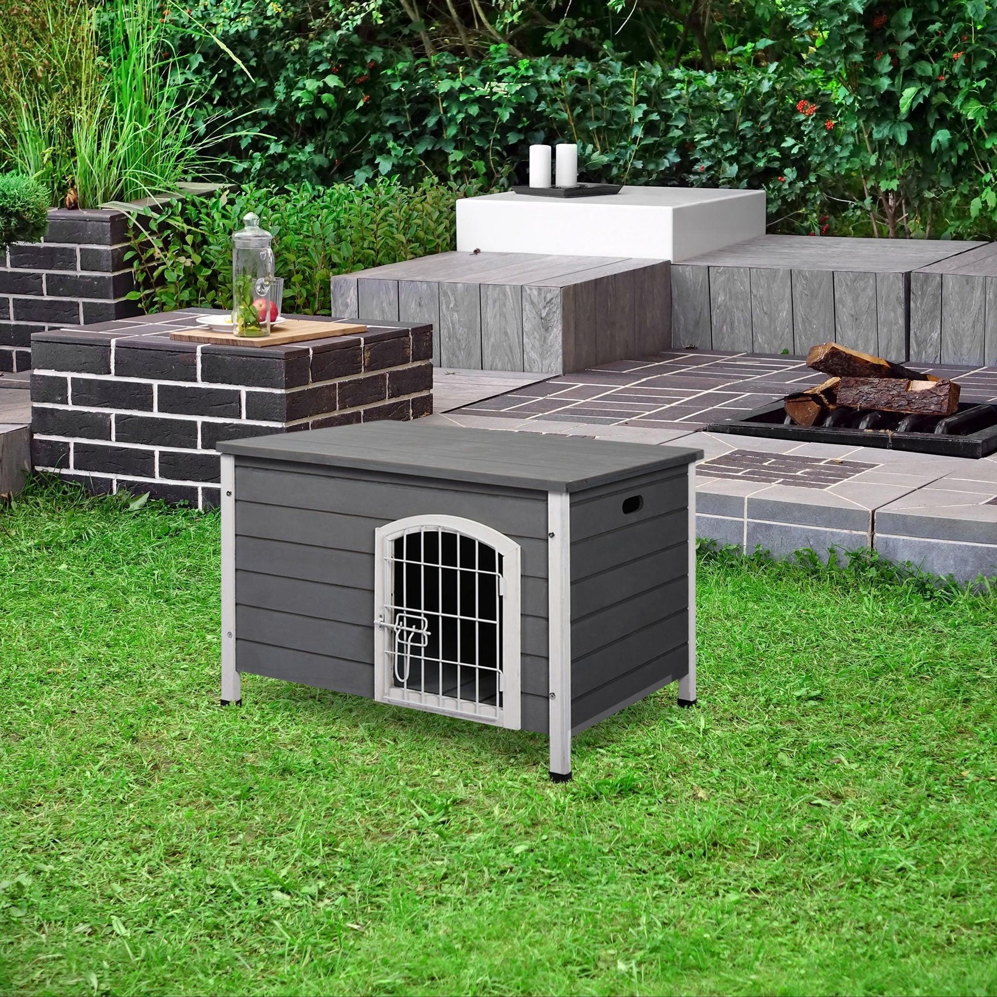 PawHut Wooden Dog Crate Kennel Lockable Door - Gray - ALL4U RETAILER LTD