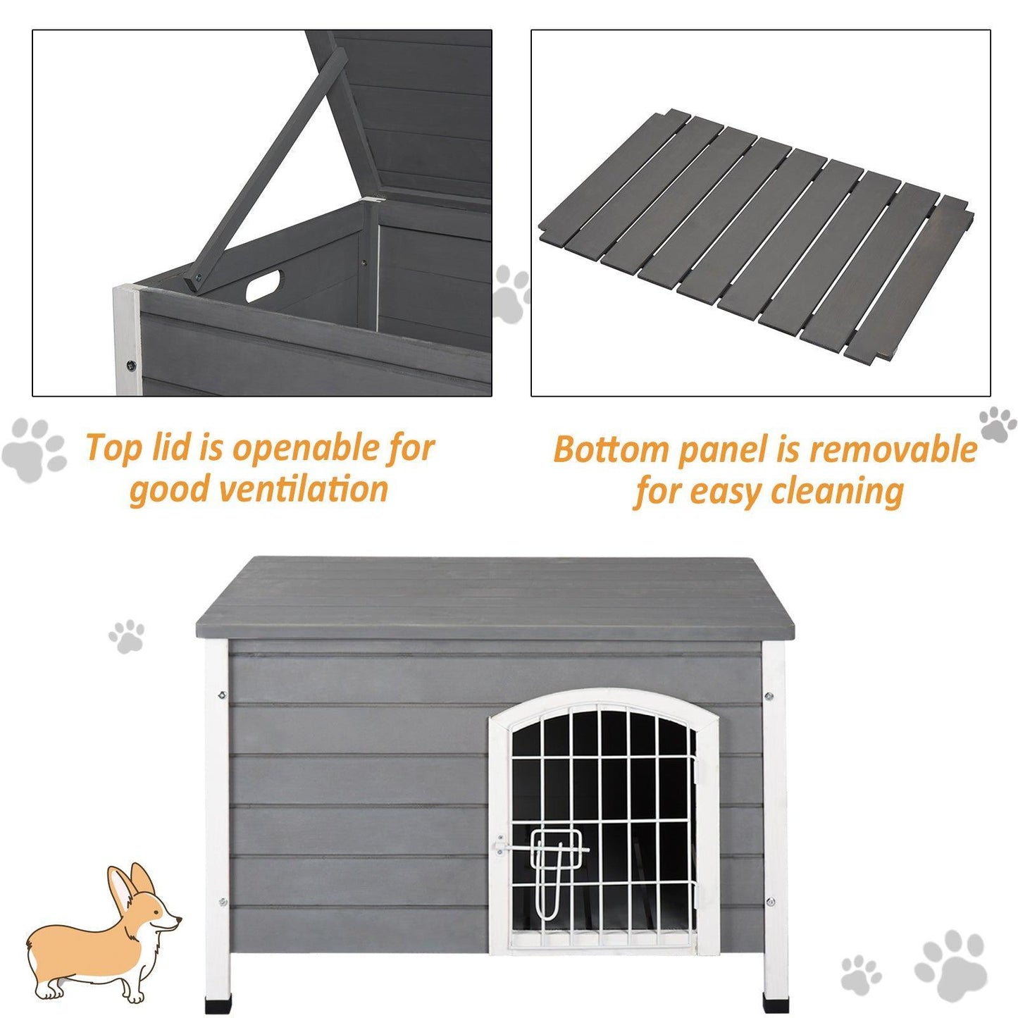 PawHut Wooden Dog Crate Kennel Lockable Door - Gray - ALL4U RETAILER LTD