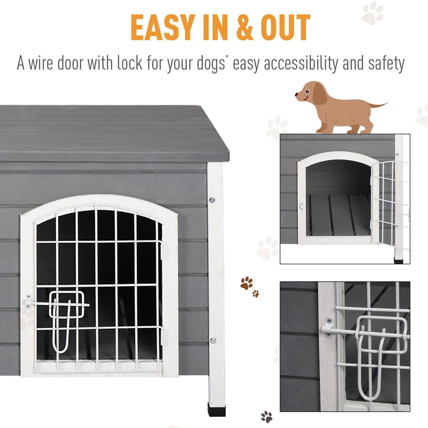 PawHut Wooden Dog Crate Kennel Lockable Door - Gray - ALL4U RETAILER LTD