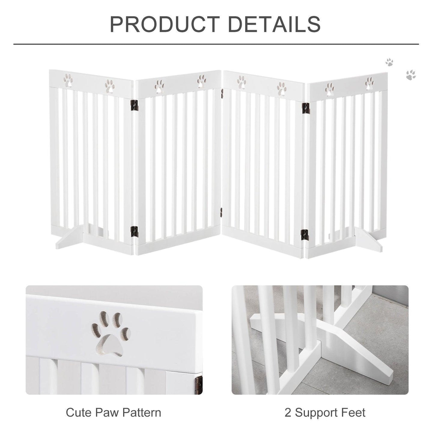 PawHut Wooden Pet Gate 4 Panel Fence: Freestanding, Foldable, 80x30 - ALL4U RETAILER LTD