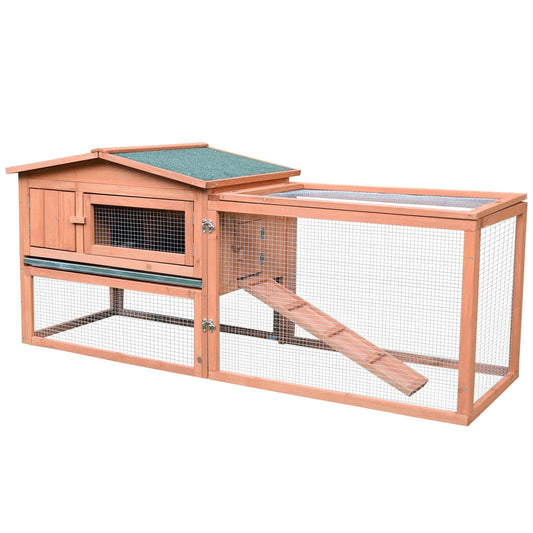 Pawhut Wooden Rabbit Hutch, 2 Floors - ALL4U RETAILER LTD