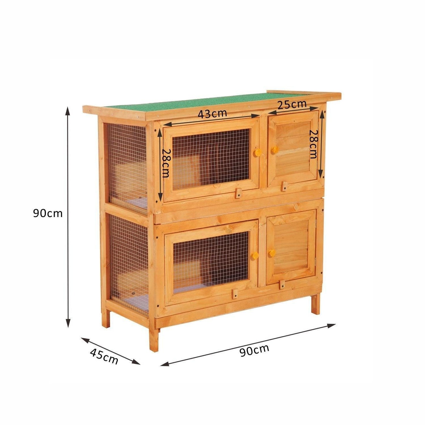 PawHut Wooden Rabbit Hutch: 2 Tiers Bunny House with Slide-Out Tray - ALL4U RETAILER LTD