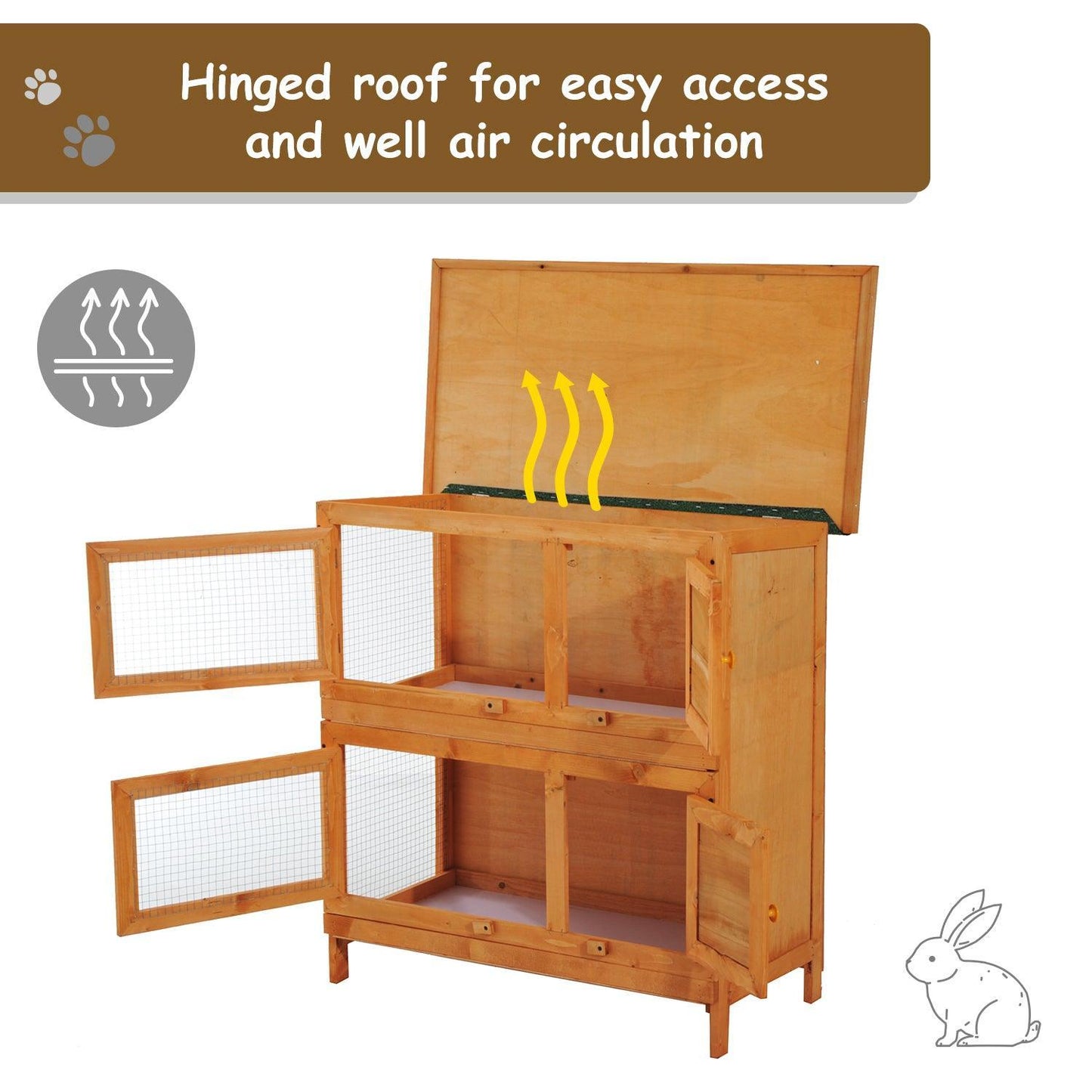 PawHut Wooden Rabbit Hutch: 2 Tiers Bunny House with Slide-Out Tray - ALL4U RETAILER LTD