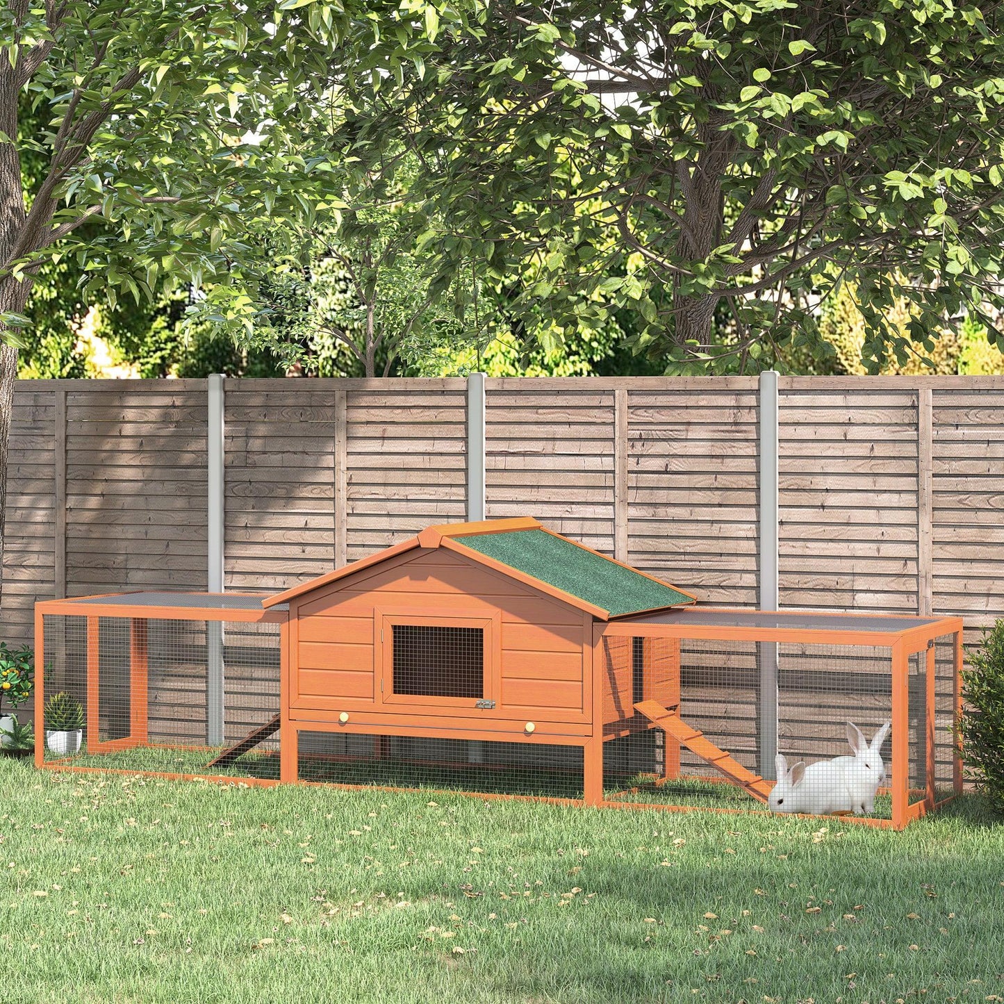 Pawhut Wooden Rabbit Hutch and Run - Large Outdoor Pet House - ALL4U RETAILER LTD