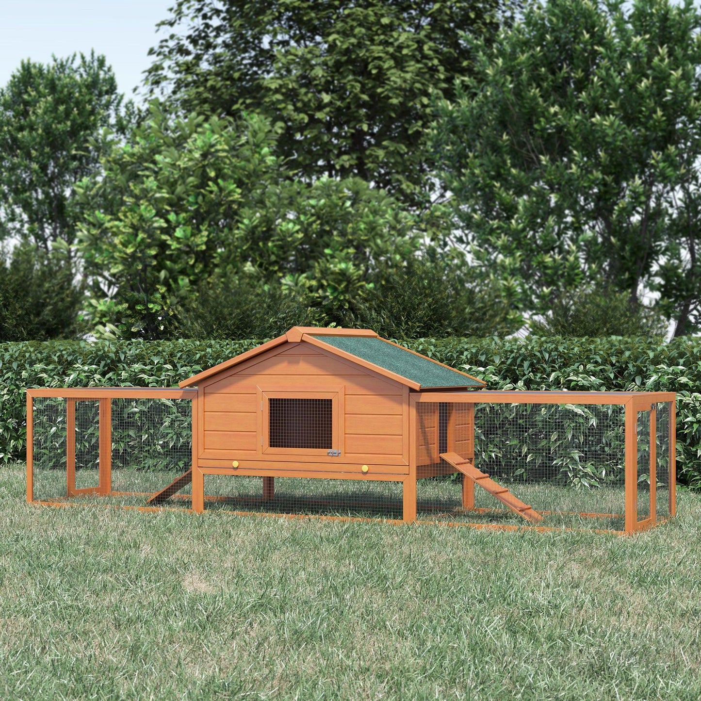 Pawhut Wooden Rabbit Hutch and Run - Large Outdoor Pet House - ALL4U RETAILER LTD