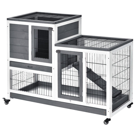 PawHut Wooden Rabbit Hutch Cage - Compact - ALL4U RETAILER LTD