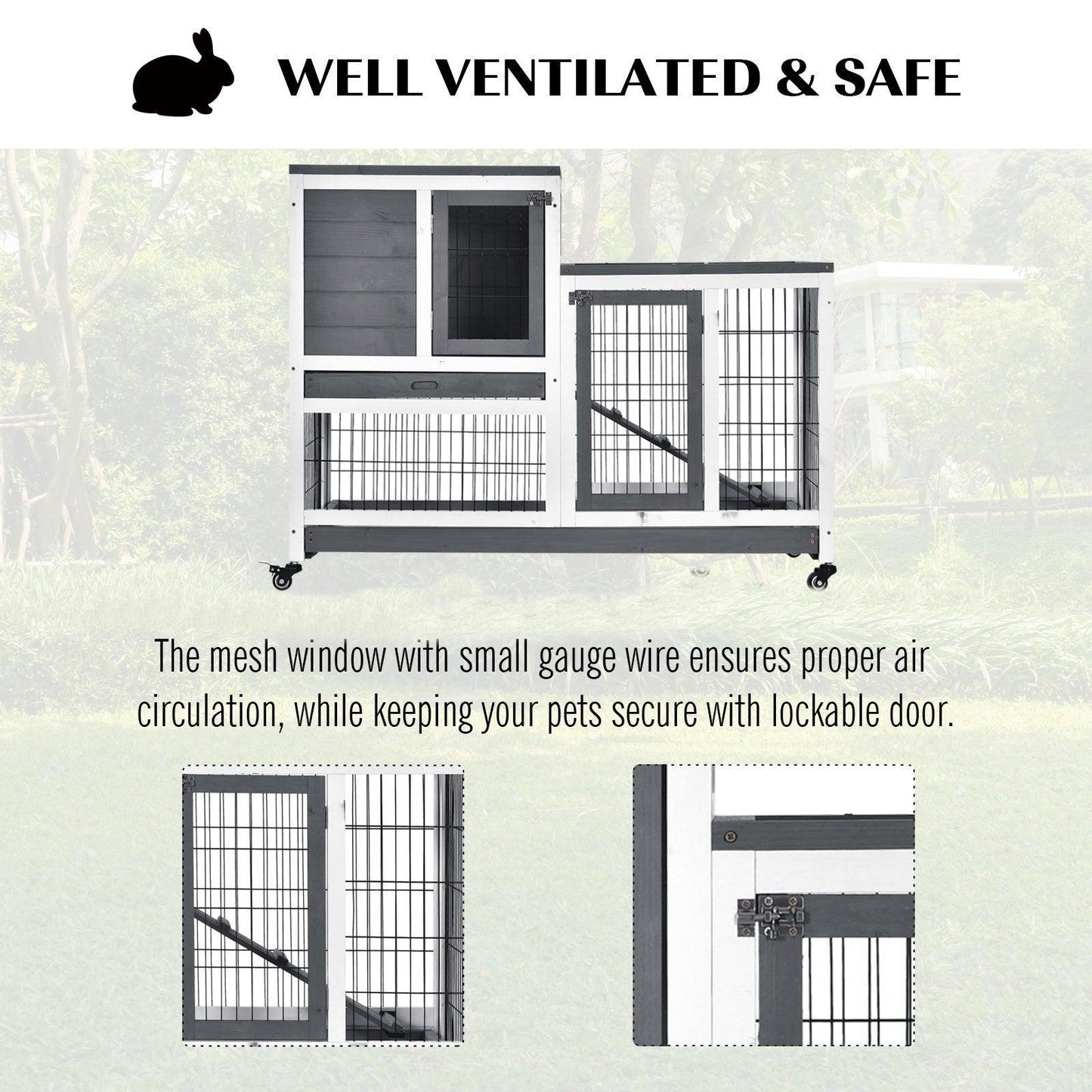 PawHut Wooden Rabbit Hutch Cage - Compact - ALL4U RETAILER LTD