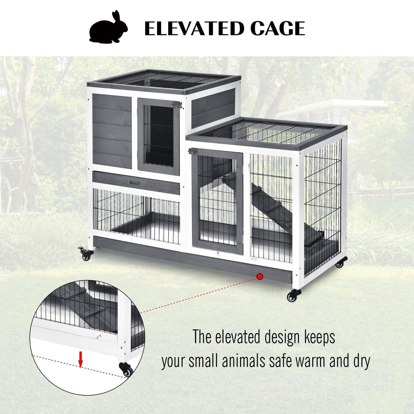 PawHut Wooden Rabbit Hutch Cage - Compact - ALL4U RETAILER LTD