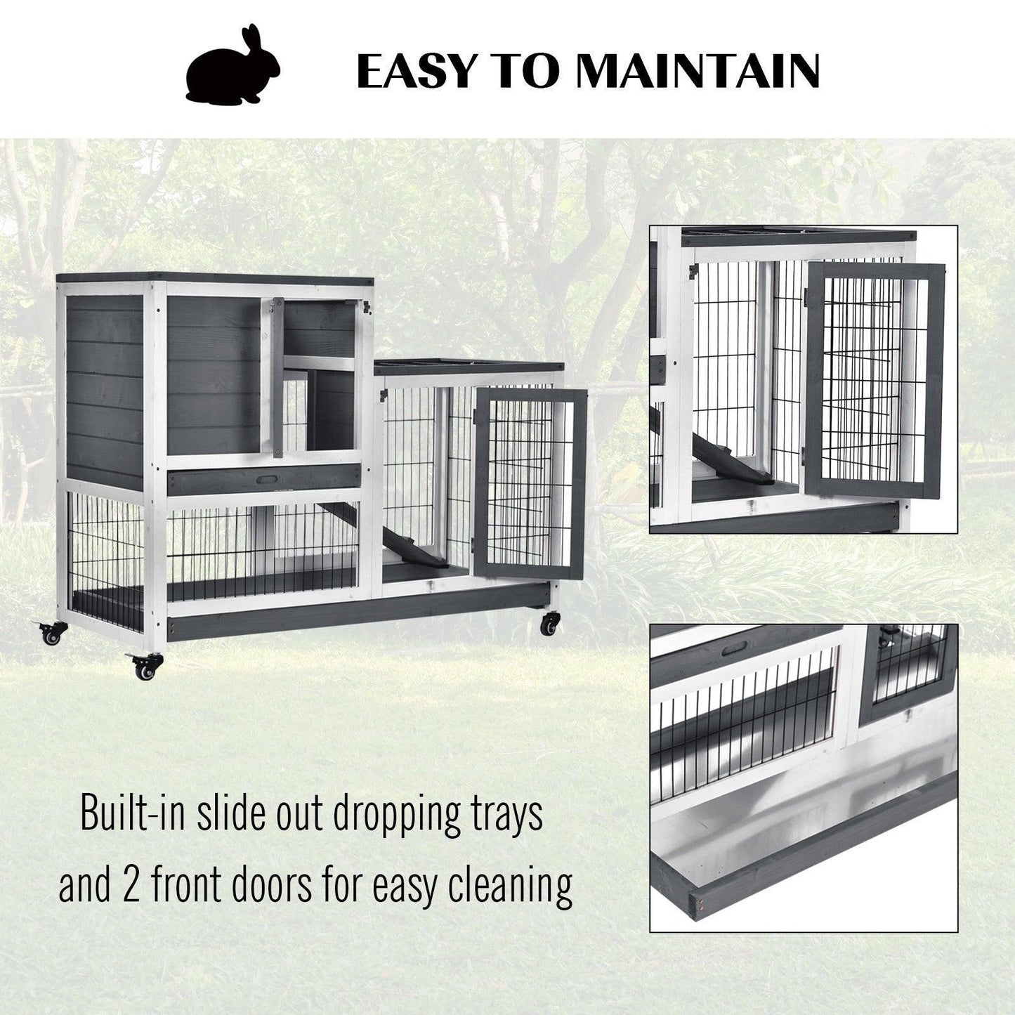 PawHut Wooden Rabbit Hutch Cage - Compact - ALL4U RETAILER LTD