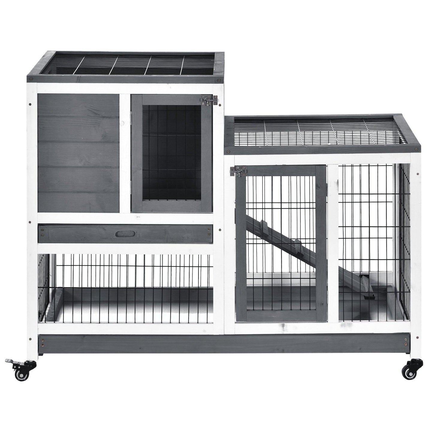 PawHut Wooden Rabbit Hutch Cage - Compact - ALL4U RETAILER LTD