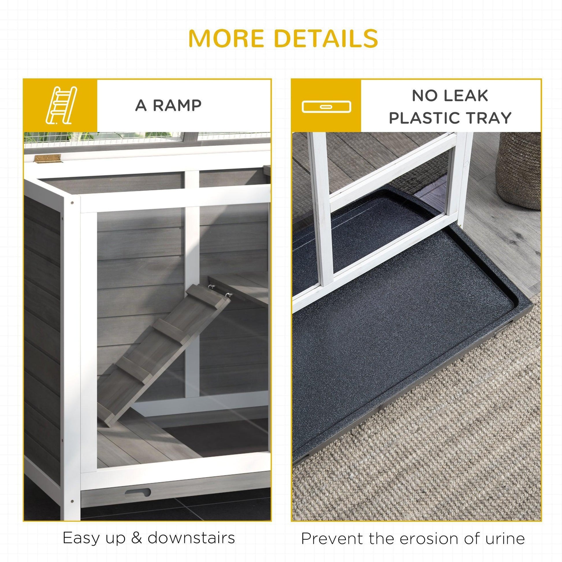 PawHut Wooden Rabbit Hutch Cage with Pull-out Tray - ALL4U RETAILER LTD