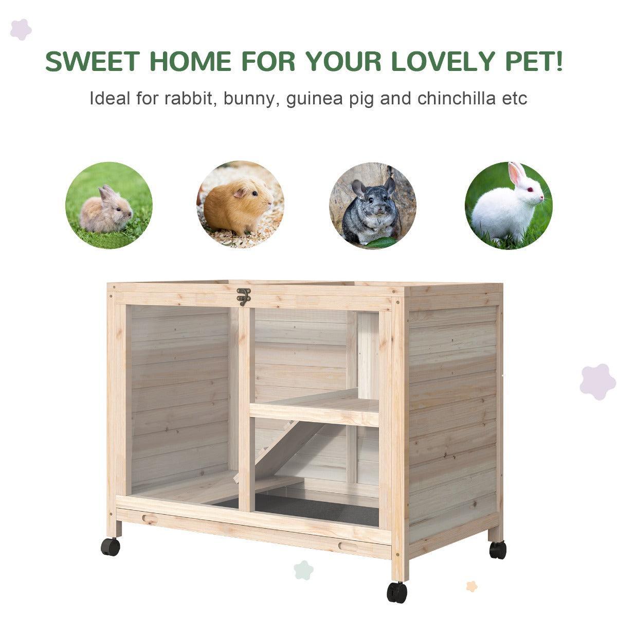 PawHut Wooden Rabbit Hutch Cage with Pull-out Tray - ALL4U RETAILER LTD