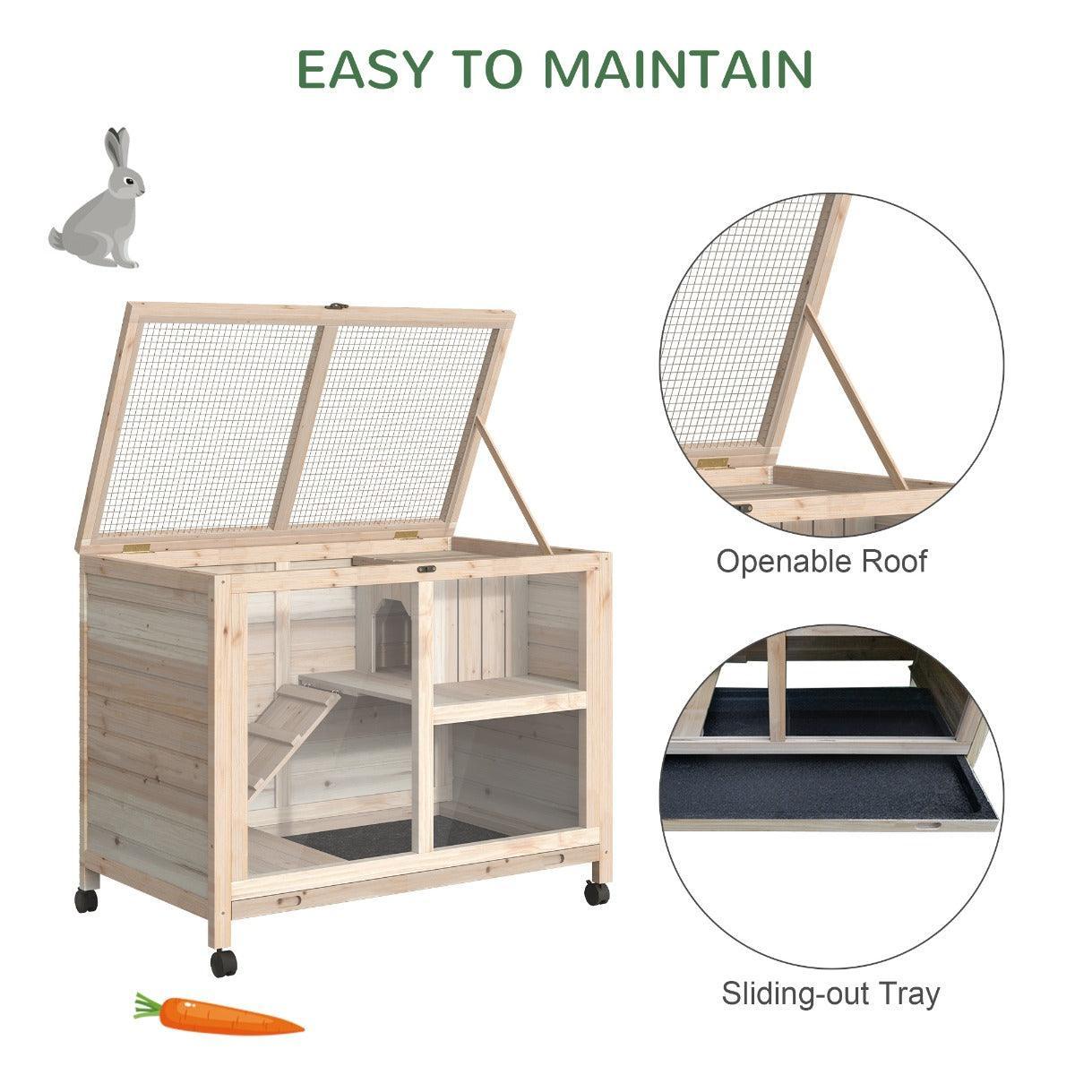 PawHut Wooden Rabbit Hutch Cage with Pull-out Tray - ALL4U RETAILER LTD