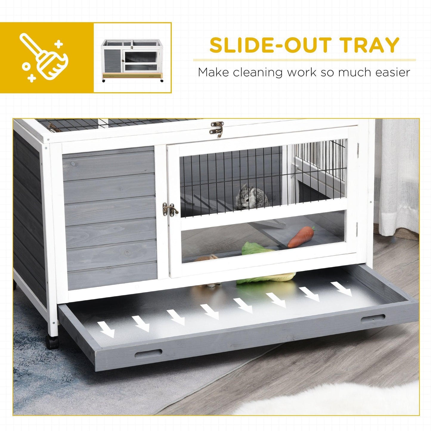 PawHut Elevated Wooden Rabbit Hutch - Grey - ALL4U RETAILER LTD