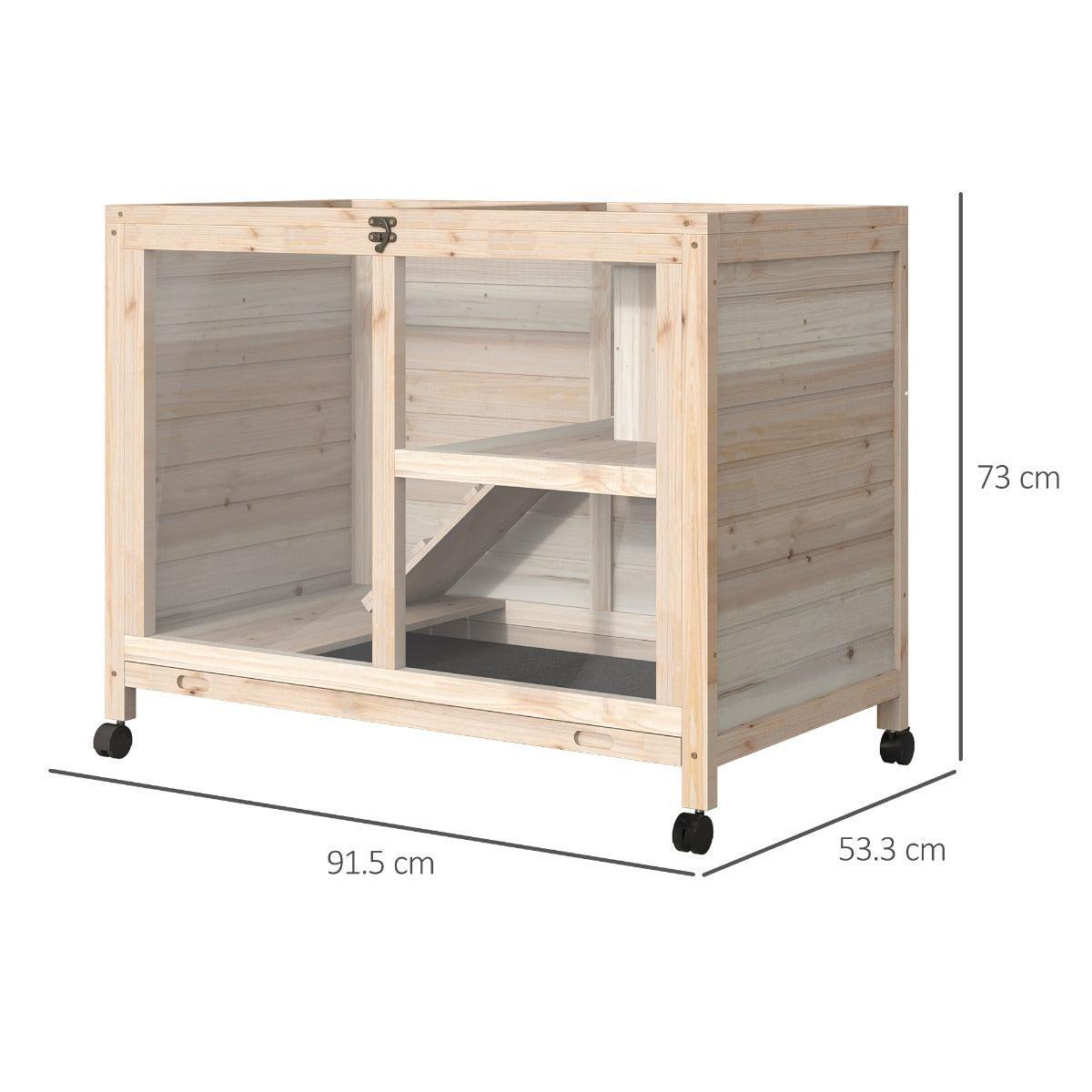 PawHut Wooden Rabbit Hutch Cage with Pull-out Tray - ALL4U RETAILER LTD