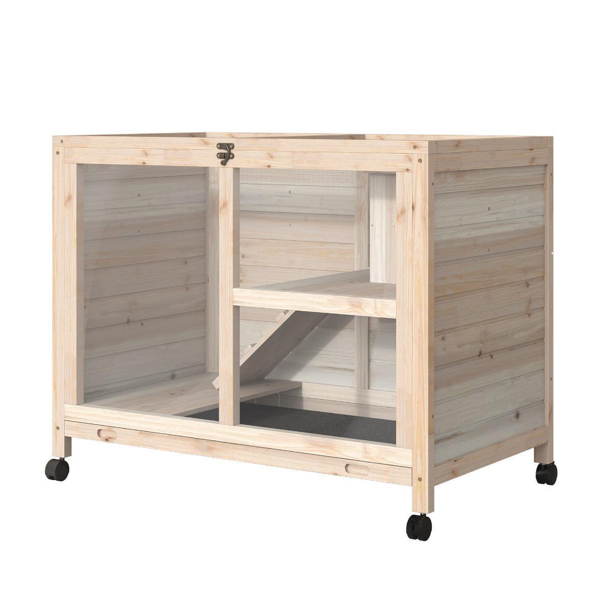 PawHut Wooden Rabbit Hutch Cage with Pull-out Tray - ALL4U RETAILER LTD