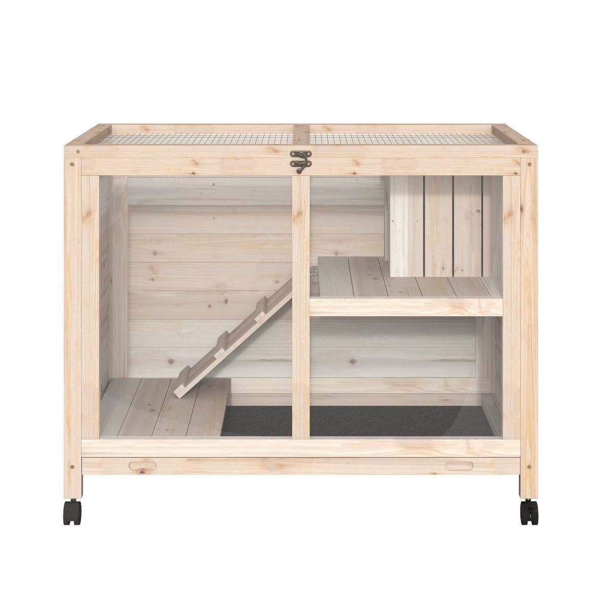 PawHut Wooden Rabbit Hutch Cage with Pull-out Tray - ALL4U RETAILER LTD