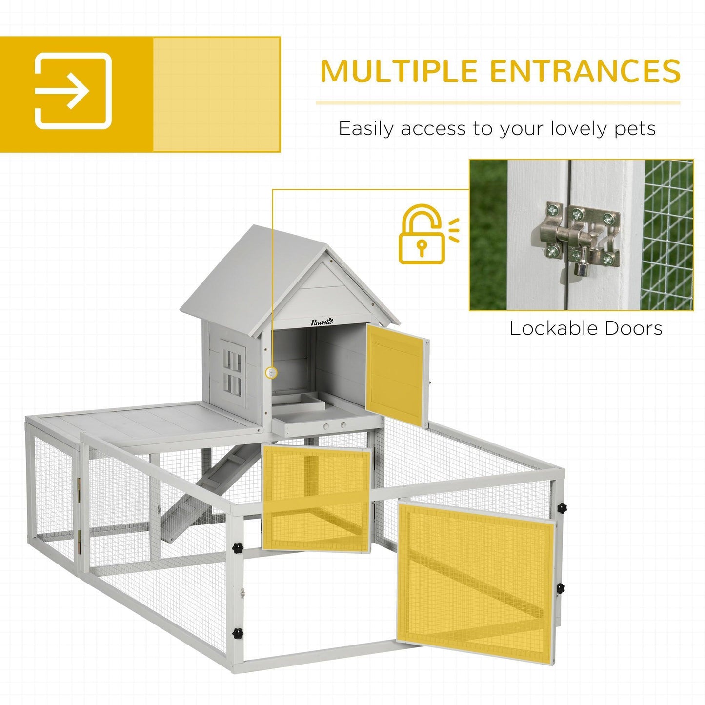 PawHut Wooden Rabbit Hutch with Fenced Area, Small Animal Cage - ALL4U RETAILER LTD