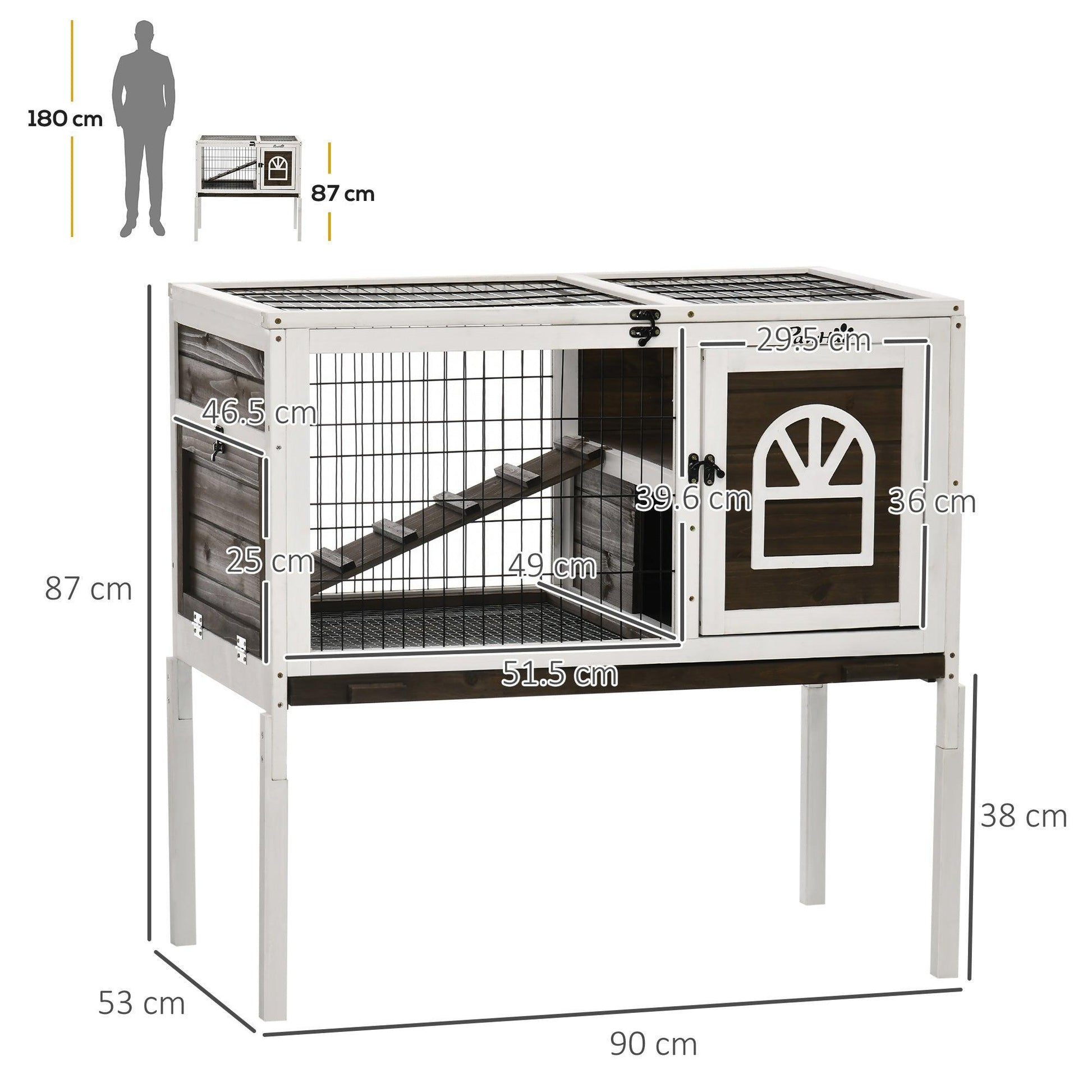 PawHut Wooden Rabbit Hutch with Openable Roof - ALL4U RETAILER LTD