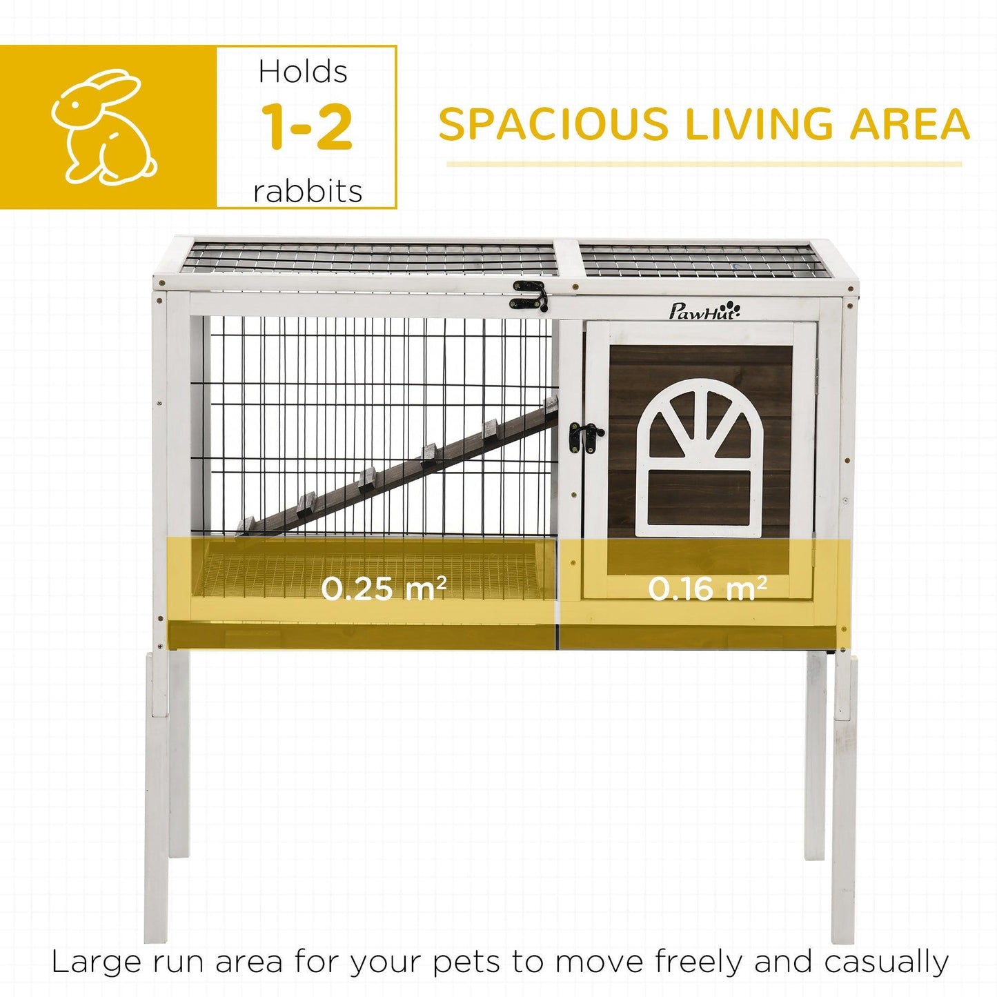 PawHut Wooden Rabbit Hutch with Openable Roof - ALL4U RETAILER LTD