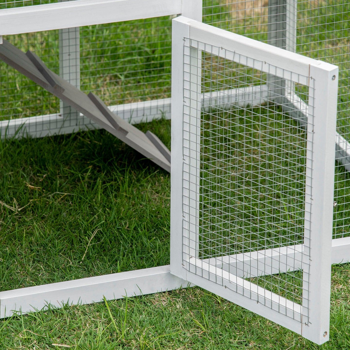 PawHut Wooden Rabbit Hutch with Sunlight Panel Roof - Grey - ALL4U RETAILER LTD