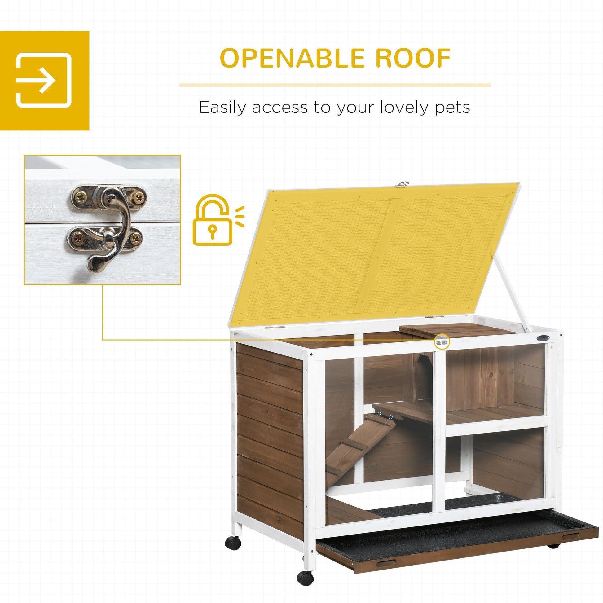 PawHut Wooden Rabbit Hutch with Tray & Roof | Compact & Convenientt - ALL4U RETAILER LTD