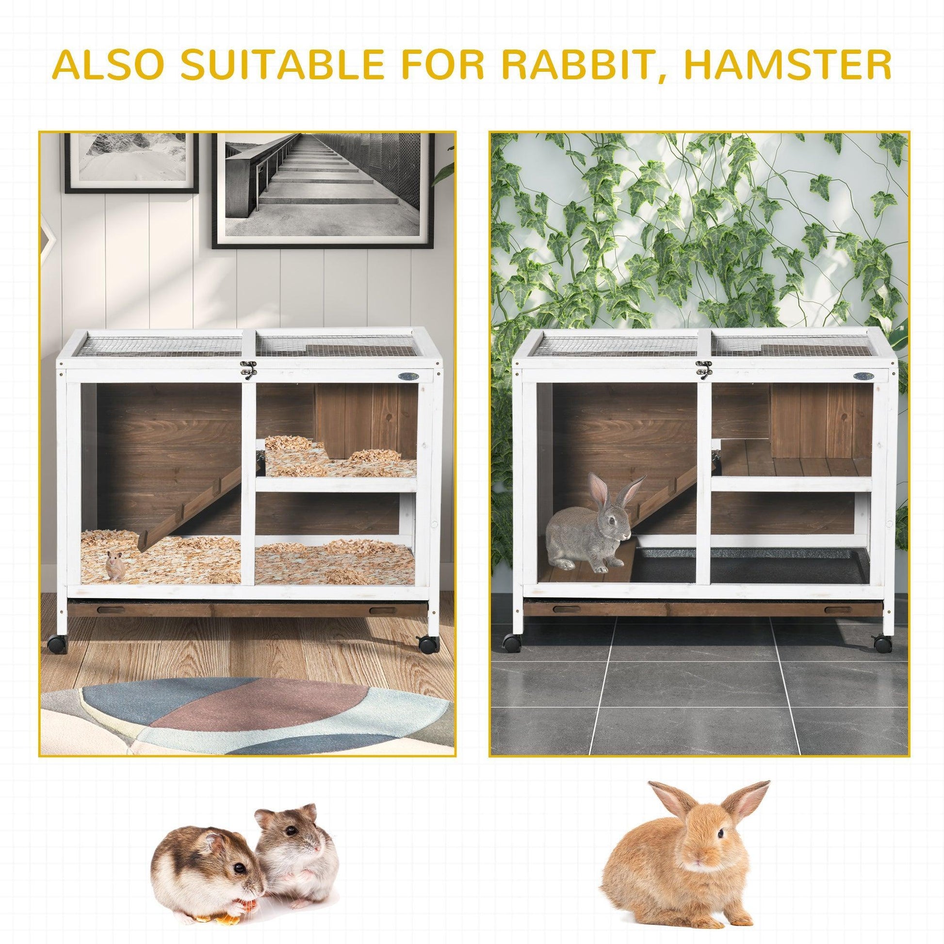 PawHut Wooden Rabbit Hutch with Tray & Roof | Compact & Convenientt - ALL4U RETAILER LTD