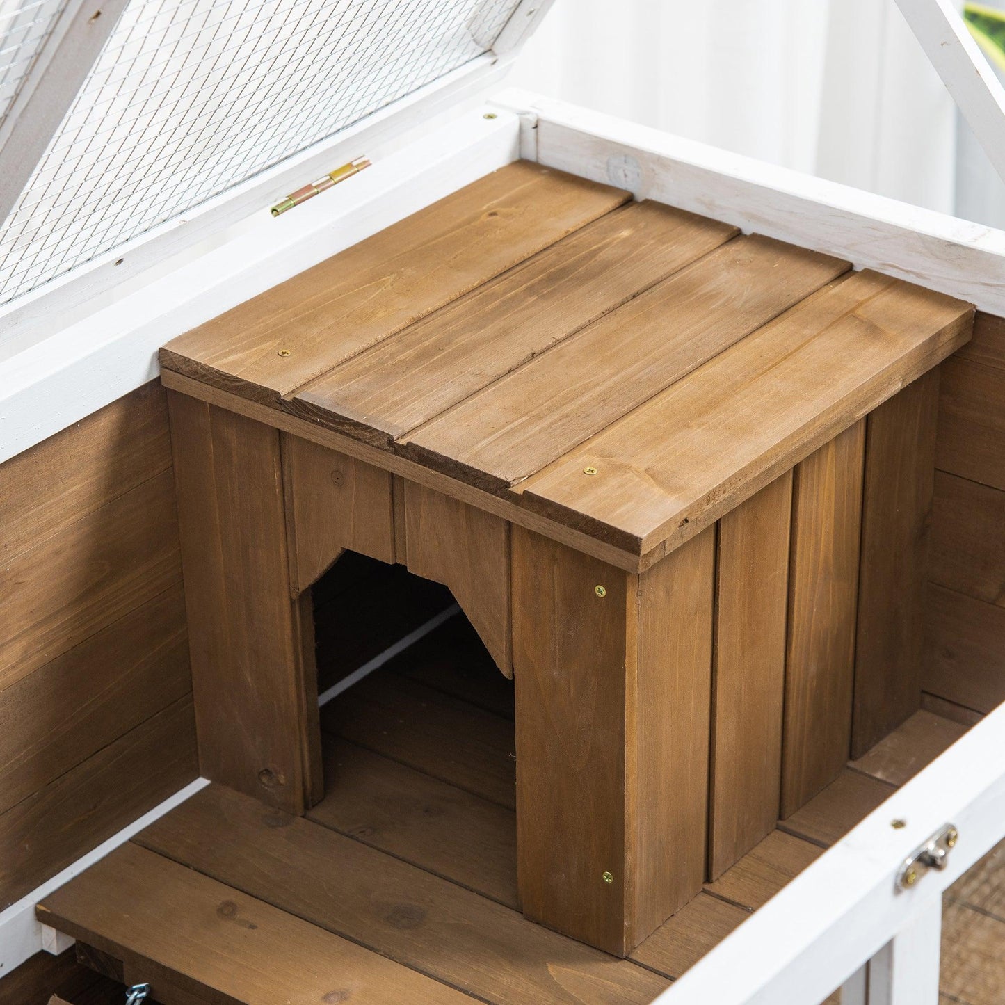 PawHut Wooden Rabbit Hutch with Tray & Roof | Compact & Convenientt - ALL4U RETAILER LTD