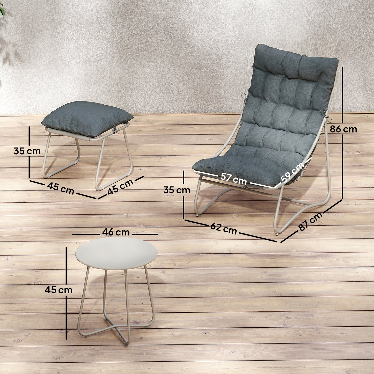 Outsunny 3 Piece Garden Bistro Set With Footstool And Removable Cushions For Outdoor Table And Chairs
